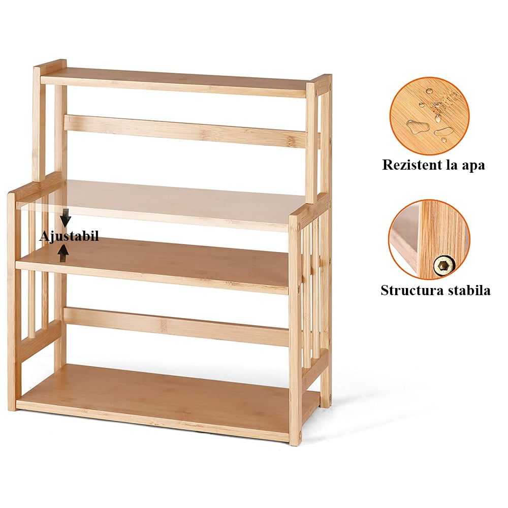 Raft depozitare cu 3 etajere, Quasar & Co.®, multifunctional, etajat, ajustabil, bambus, 50 x 42 x 18 cm, natur 5