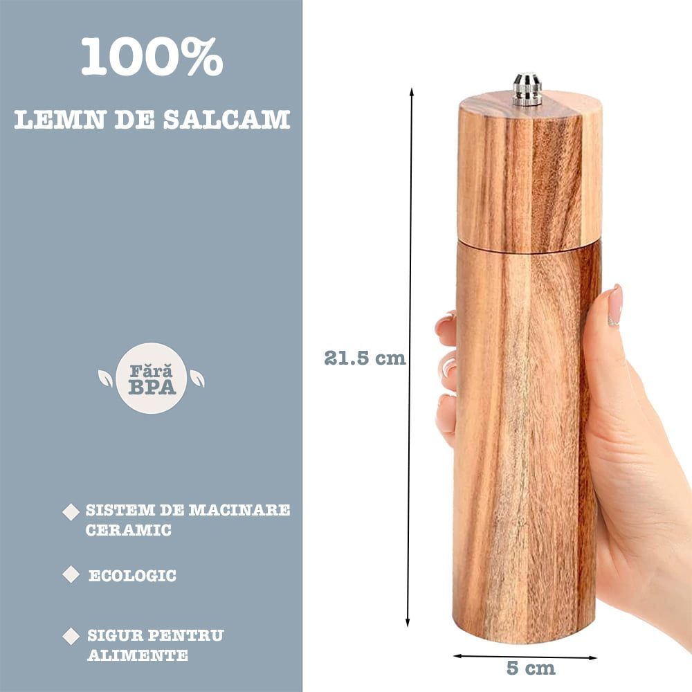 Set 2 rasnite sare/piper, Quasar & Co.®, mecanism ceramic, sistem de macinare ajustabil, lemn salcam, 21.5 x 5 cm, mahon 3 Set 2 rasnite sare/piper, Quasar & Co.®, mecanism ceramic, sistem de macinare ajustabil, lemn salcam, 21.5 x 5 cm, mahon 3