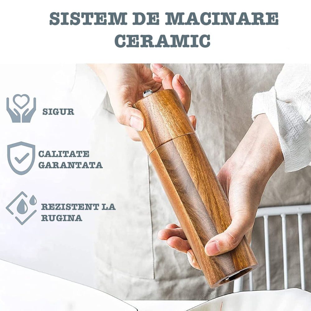Set 2 rasnite sare/piper, Quasar & Co.®, mecanism ceramic, sistem de macinare ajustabil, lemn salcam, 21.5 x 5 cm, mahon 4 Set 2 rasnite sare/piper, Quasar & Co.®, mecanism ceramic, sistem de macinare ajustabil, lemn salcam, 21.5 x 5 cm, mahon 4