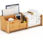 Raft organizator de birou, Quasar & Co.®, extensibil, 5 compartimente, suport servetele, bambus, 30-56.5 x 18.5 x 18 cm, maro 10