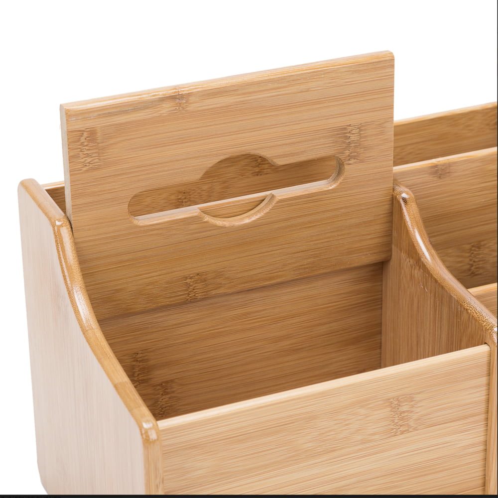 Raft organizator de birou, Quasar & Co.®, extensibil, 5 compartimente, suport servetele, bambus, 30-56.5 x 18.5 x 18 cm, maro 4