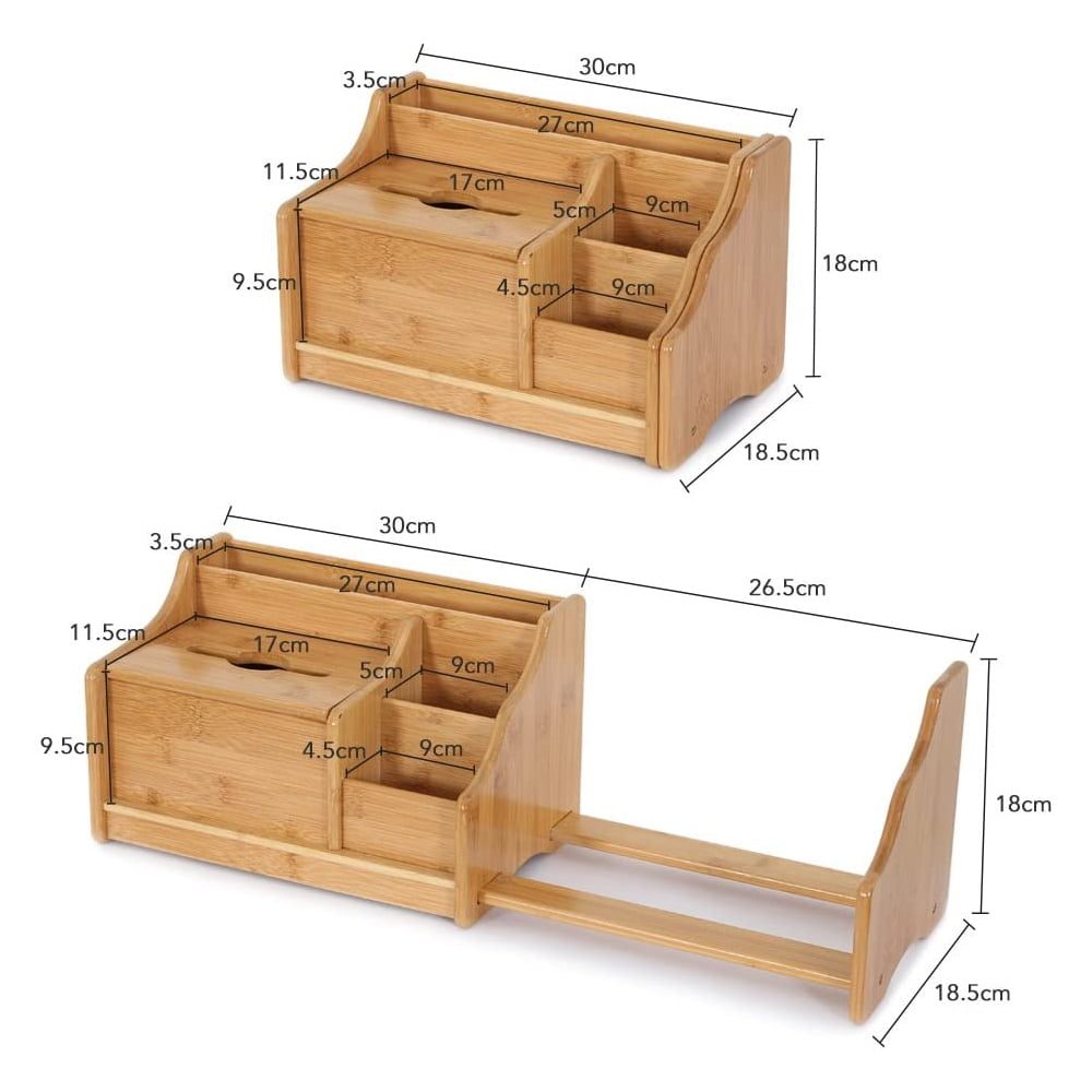 Raft organizator de birou, Quasar & Co.®, extensibil, 5 compartimente, suport servetele, bambus, 30-56.5 x 18.5 x 18 cm, maro 6