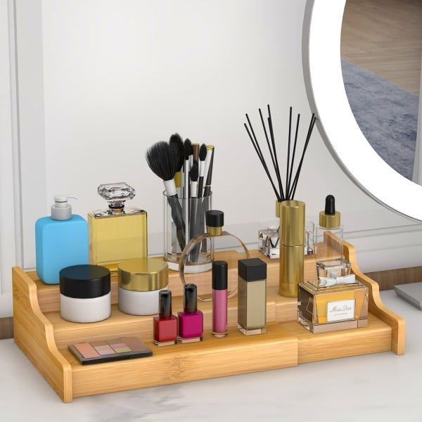 Organizator multifunctional, Quasar & Co.®, raft cu 3 niveluri, extensibil, bambus, 22-38 x 22.5 x 8.6 cm, natur - imagine 10