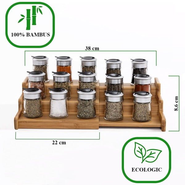 Organizator multifunctional, Quasar & Co.®, raft cu 3 niveluri, extensibil, bambus, 22-38 x 22.5 x 8.6 cm, natur - imagine 3