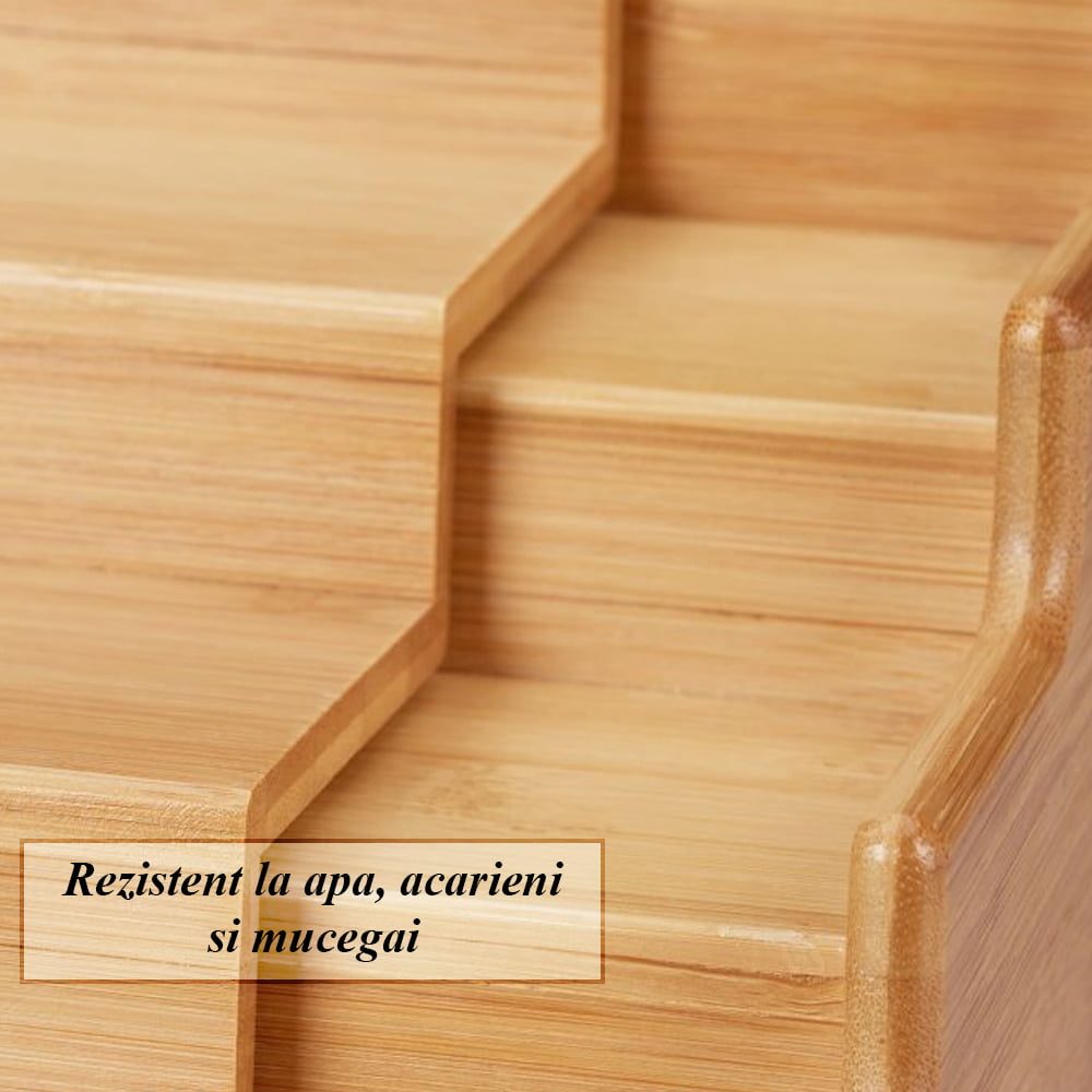 Organizator multifunctional, Quasar & Co.®, raft cu 3 niveluri, extensibil, bambus, 22-38 x 22.5 x 8.6 cm, natur 5 Organizator multifunctional, Quasar & Co.®, raft cu 3 niveluri, extensibil, bambus, 22-38 x 22.5 x 8.6 cm, natur 5