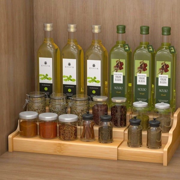 Organizator multifunctional, Quasar & Co.®, raft cu 3 niveluri, extensibil, bambus, 22-38 x 22.5 x 8.6 cm, natur - imagine 8