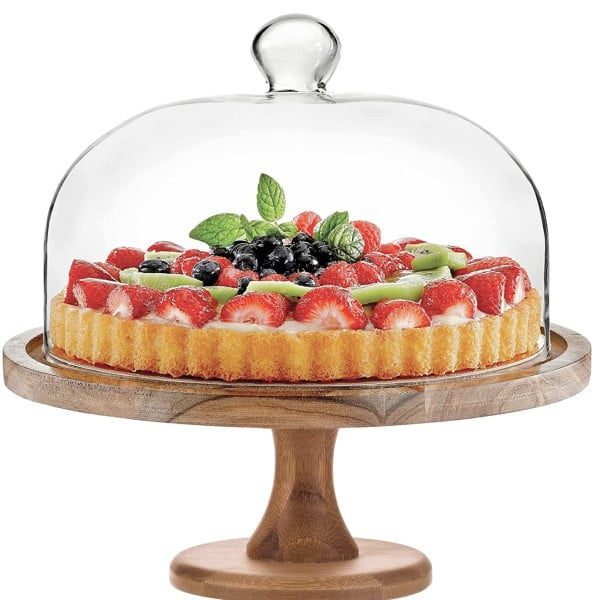 Platou servire cu capac si picior, Quasar & Co.®, pentru prajituri/branzeturi, d 27 cm, h 26.5 cm, natur - imagine 1