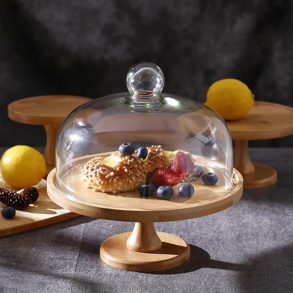 Platou servire cu capac si picior, Quasar & Co.®, pentru prajituri/branzeturi, d 27 cm, h 26.5 cm, natur - imagine 8