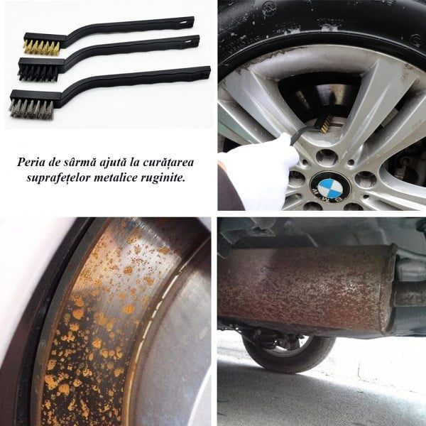 Set 16 piese detailing auto, Quasar & Co.®, pentru curatare interior-exterior masina, 4 x perie bormasina, 5 x pensula, 3 x perie sarma, 1 x manusa, 1 x laveta, 2 x perie grila, rosu-negru - imagine 4