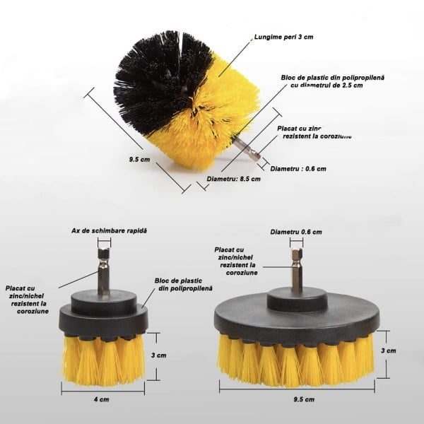 Set 8 perii si accesorii curatare, Quasar & Co.®, cu adaptor pentru bormasina/autofiletanta, 3 x perie, 1 x taler, 4 x burete abraziv, multicolor - imagine 4