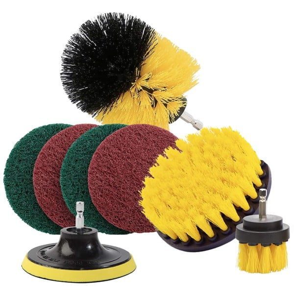 Set 8 perii si accesorii curatare, Quasar & Co.®, cu adaptor pentru bormasina/autofiletanta, 3 x perie, 1 x taler, 4 x burete abraziv, multicolor - imagine 6