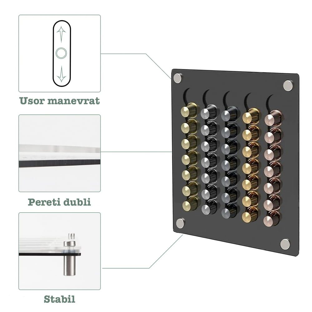 Suport magnetic pentru 35 capsule cafea, Quasar & Co.®, compatibil Nesspresso, acril, 30 x 35 cm, negru 5