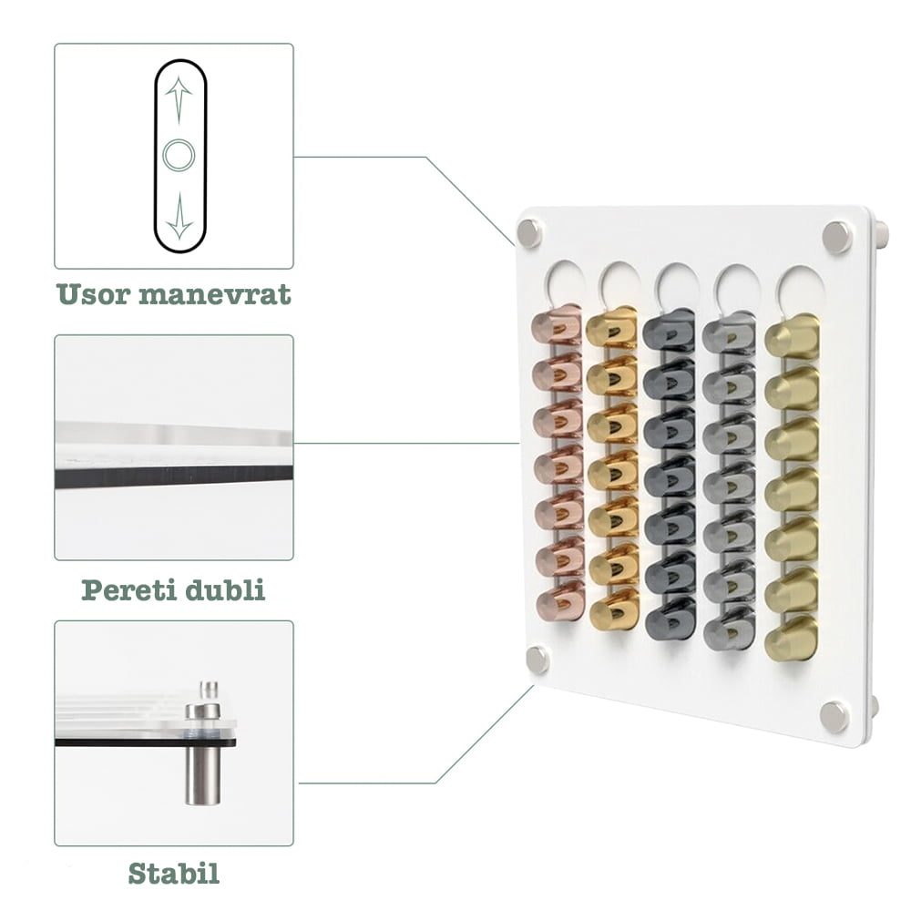 Suport magnetic pentru 35 capsule cafea, Quasar & Co.®, compatibil Nesspresso, acril, 30 x 35 cm, alb 5 Suport magnetic pentru 35 capsule cafea, Quasar & Co.®, compatibil Nesspresso, acril, 30 x 35 cm, alb 5