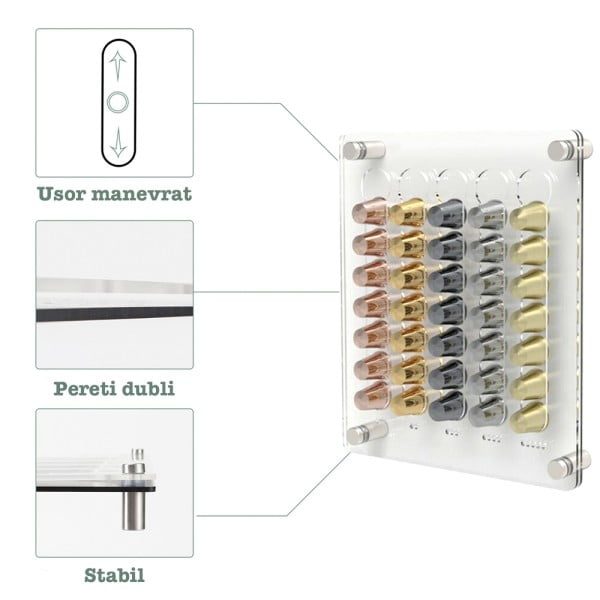 Suport magnetic pentru 35 capsule cafea, Quasar & Co.®, compatibil Nesspresso, acril, 30 x 35 cm, incolor - imagine 3