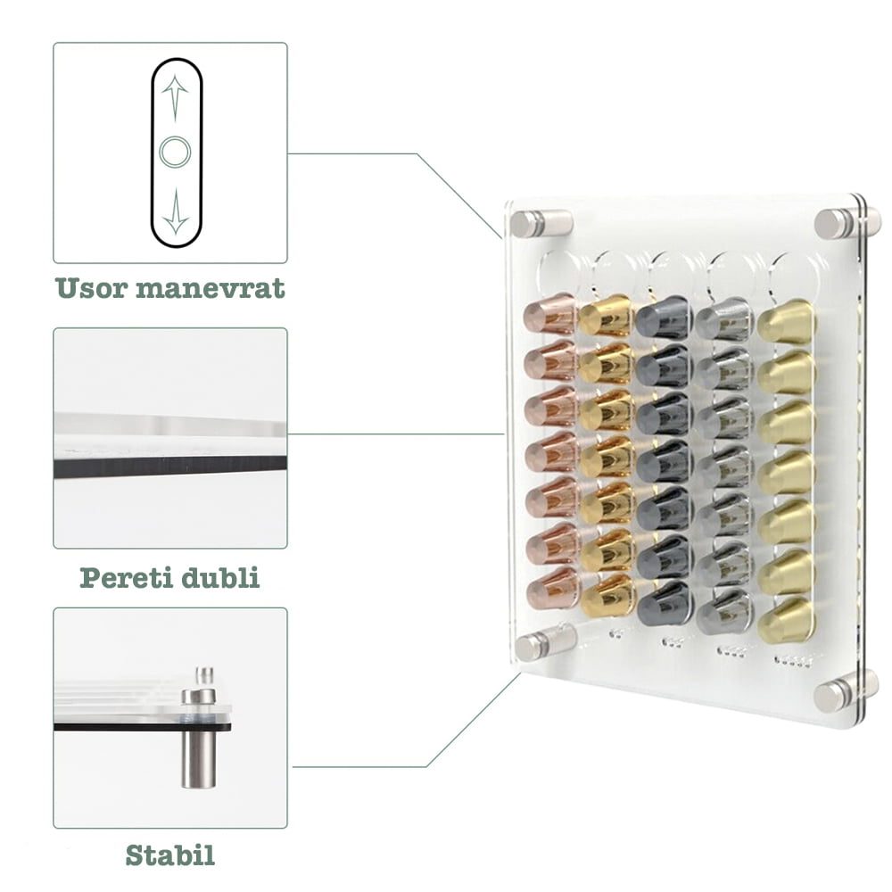 Suport magnetic pentru 35 capsule cafea, Quasar & Co.®, compatibil Nesspresso, acril, 30 x 35 cm, incolor 3 Suport magnetic pentru 35 capsule cafea, Quasar & Co.®, compatibil Nesspresso, acril, 30 x 35 cm, incolor 3