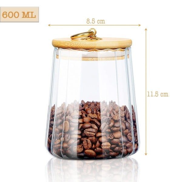 Borcan de sticla cu capac etans din bambus Quasar & Co.®, model drept, agatatoare finisaj auriu/vintage, 600 ml, transparent - imagine 3