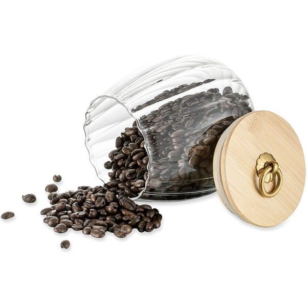 Recipient cu capac bambus Quasar & Co.®, model rotund, agatatoare finisaj auriu/vintage, borcan de sticla cu capac etans, sticla/bambus, 750 ml, transparent - imagine 11