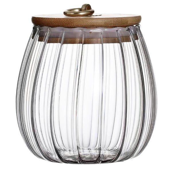 Recipient cu capac bambus Quasar & Co.®, model rotund, agatatoare finisaj auriu/vintage, borcan de sticla cu capac etans, sticla/bambus, 750 ml, transparent - imagine 2