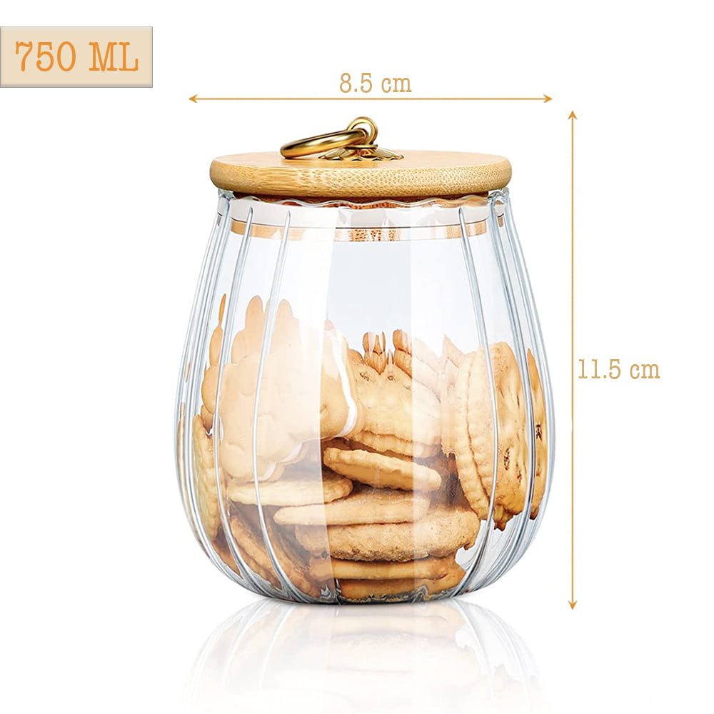Recipient cu capac bambus Quasar & Co.®, model rotund, agatatoare finisaj auriu/vintage, borcan de sticla cu capac etans, sticla/bambus, 750 ml, transparent 3