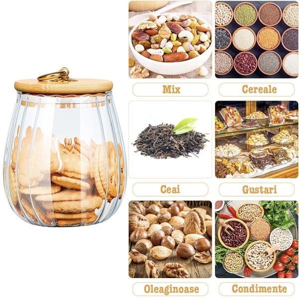 Recipient cu capac bambus Quasar & Co.®, model rotund, agatatoare finisaj auriu/vintage, borcan de sticla cu capac etans, sticla/bambus, 750 ml, transparent - imagine 5