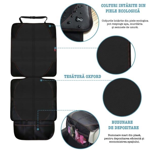 Set 2 huse protectie bancheta auto, Quasar & Co.®, 2 x buzunare depozitare, sistem antialunecare, impermeabil, 122 x 48 cm, negru - imagine 3