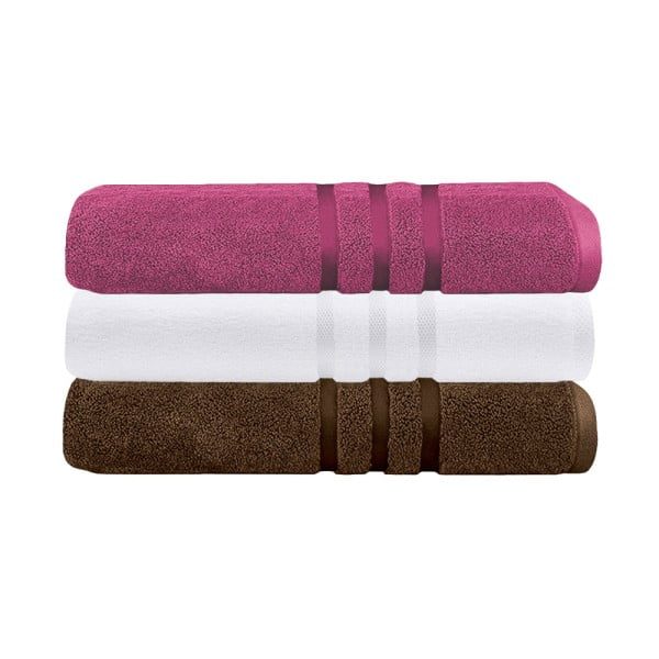 Set 3 prosoape Quasar & Co.®, 100% bumbac, 450 g/mp, 3 x 50 x 90 cm, maro-fucsia - imagine 3