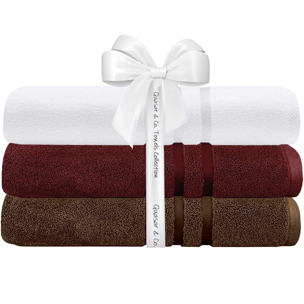Set 3 prosoape Quasar & Co.®, 100% bumbac, 450 g/mp, 3 x 70 x 140 cm, maro-alb 2 Set 3 prosoape Quasar & Co.®, 100% bumbac, 450 g/mp, 3 x 70 x 140 cm, maro-alb 2