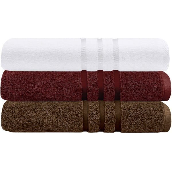 Set 3 prosoape Quasar & Co.®, 100% bumbac, 450 g/mp, 3 x 70 x 140 cm, maro-alb - imagine 3