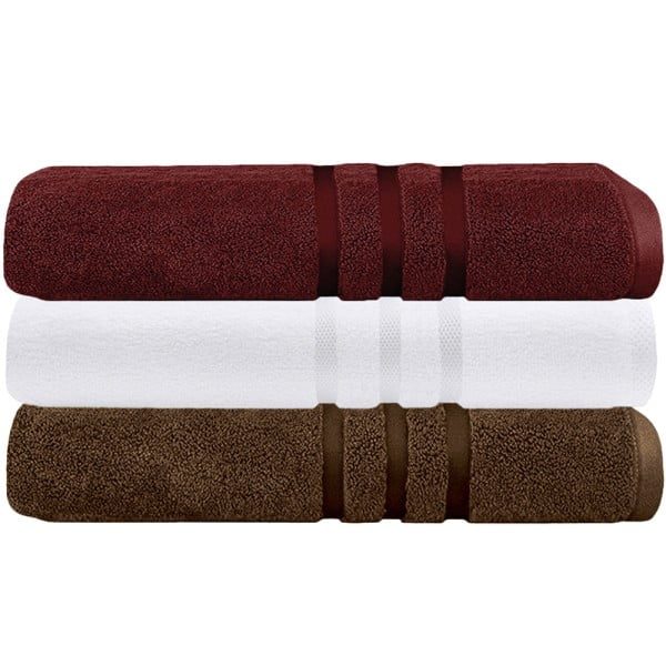 Set 3 prosoape Quasar & Co.®, 100% bumbac, 450 g/mp, 3 x 70 x 140 cm, maro-alb - imagine 4