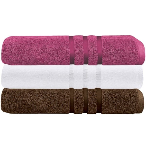 Set 3 prosoape Quasar & Co.®, 100% bumbac, 450 g/mp, 3 x 70 x 140 cm, maro-fucsia - imagine 4