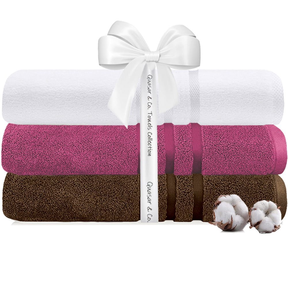 42026037-4 Set 3 prosoape Quasar & Co.®, 100% bumbac, 450 g/mp, 3 x 70 x 140 cm, maro-fucsia