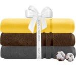 Set 3 prosoape Quasar & Co.®, 100% bumbac, 450 g/mp, 3 x 70 x 140 cm, gri-galben 5