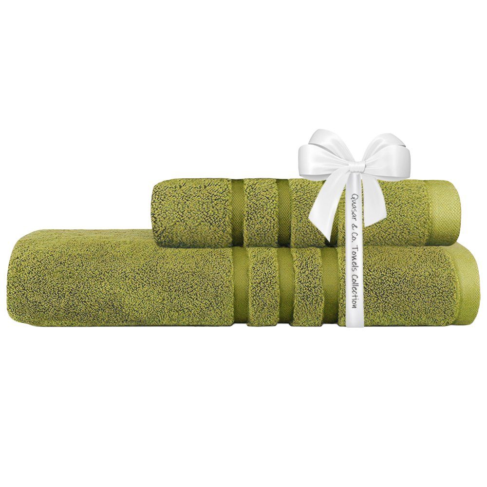Set 2 prosoape Quasar & Co.®, 100% bumbac, 450 g/mp, 50 x 90/70 x 140 cm, verde lime