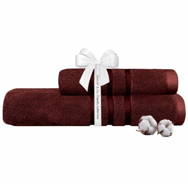 Set 2 prosoape Quasar & Co.®, 100% bumbac, 450 g/mp, 50 x 90/70 x 140 cm, visiniu - imagine 3