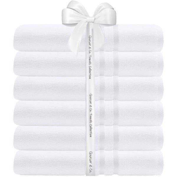Set 6 prosoape baie Quasar & Co.®, 100% bumbac, 450 g/mp, 70 x 140 cm, alb - imagine 3