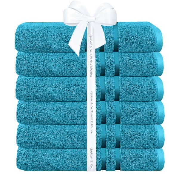Set 6 prosoape baie Quasar & Co.®, 100% bumbac, 450 g/mp, 50 x 90 cm, turcoaz - imagine 3