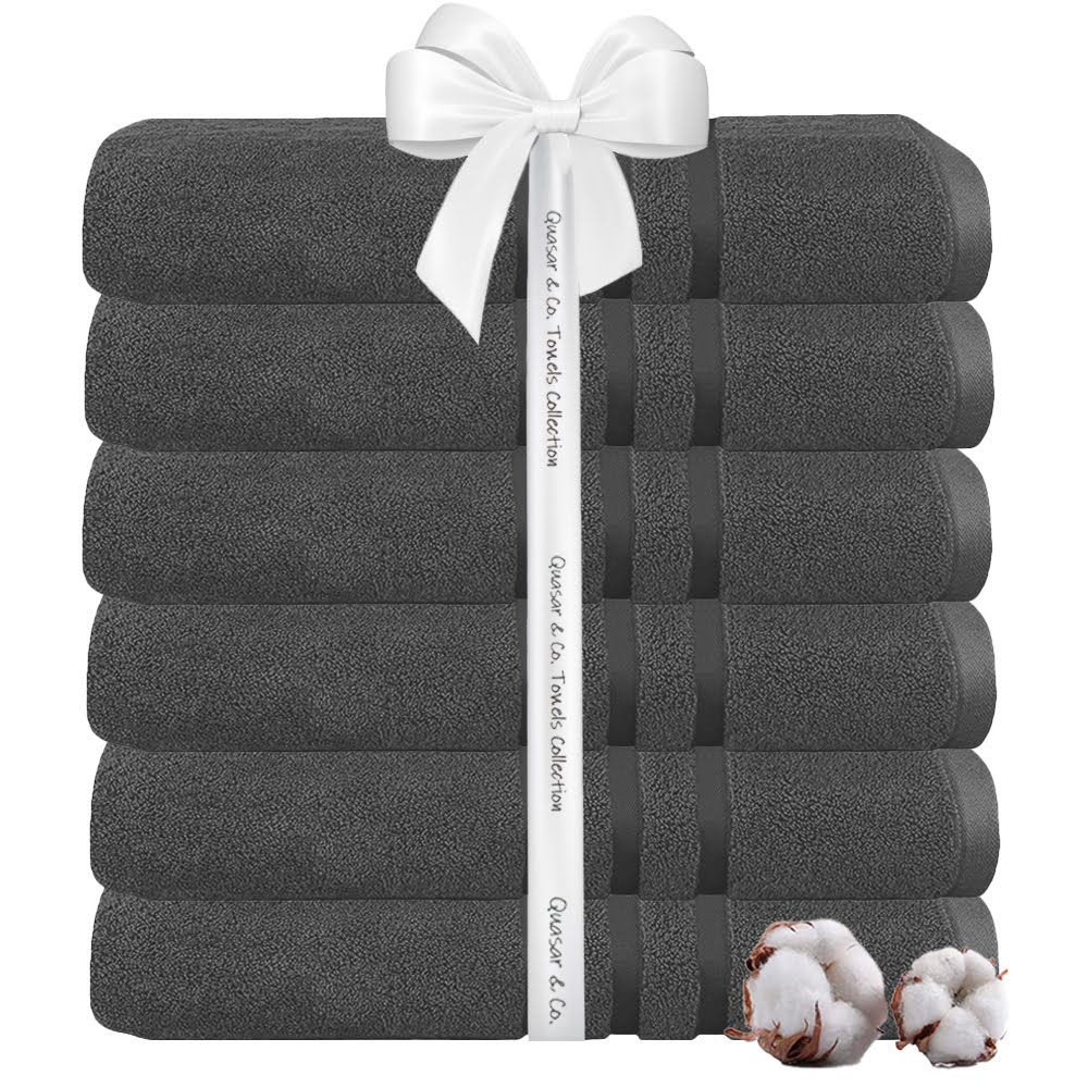 Set 6 prosoape baie Quasar & Co.®, 100% bumbac, 450 g/mp, 50 x 90 cm, gri