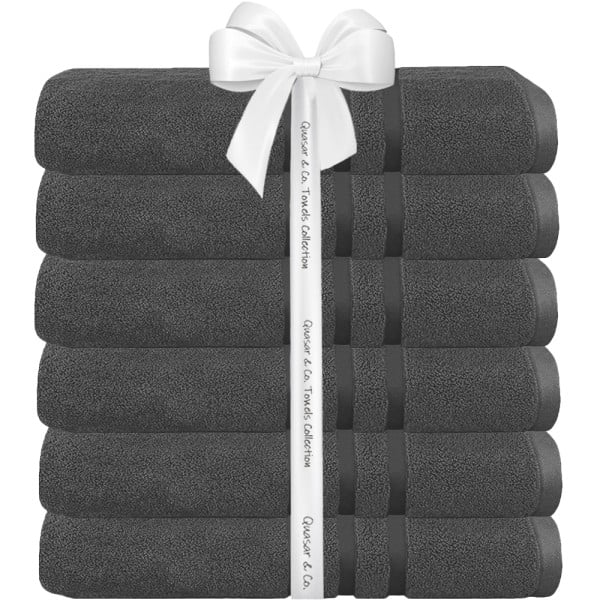 Set 6 prosoape baie Quasar & Co.®, 100% bumbac, 450 g/mp, 70 x 140 cm, gri - imagine 3