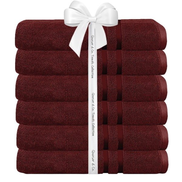 Set 6 prosoape baie Quasar & Co.®, 100% bumbac, 450 g/mp, 50 x 90 cm, visiniu - imagine 3