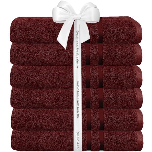 Set 6 prosoape baie Quasar & Co.®, 100% bumbac, 450 g/mp, 70 x 140 cm, visiniu - imagine 3