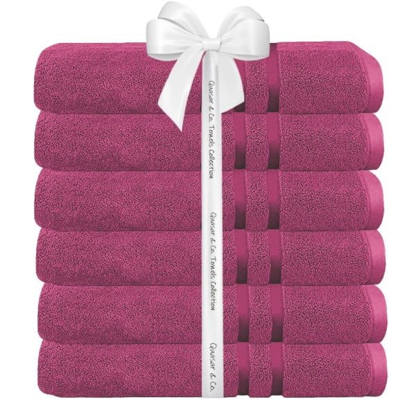 Set 6 prosoape baie Quasar & Co.®, 100% bumbac, 450 g/mp, 50 x 90 cm, fucsia - imagine 3