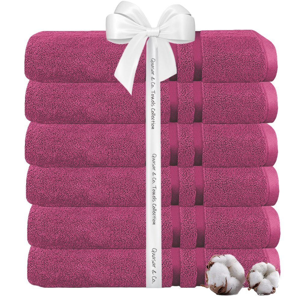 Set 6 prosoape baie Quasar & Co.®, 100% bumbac, 450 g/mp, 50 x 90 cm, fucsia