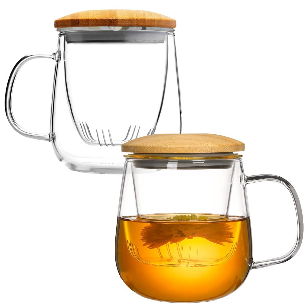 42029066-1 Set 2 cani cu infuzor si capac bambus, Quasar & Co.®, 2 x 500 ml, sticla termorezistenta, transparenta