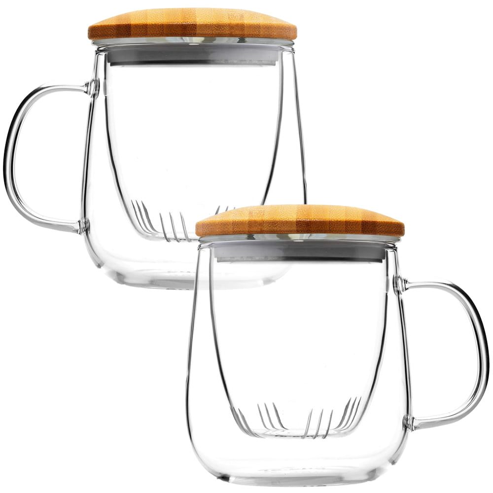 Set 2 cani cu infuzor si capac bambus, Quasar & Co.®, 2 x 500 ml, sticla termorezistenta, transparenta 2 Set 2 cani cu infuzor si capac bambus, Quasar & Co.®, 2 x 500 ml, sticla termorezistenta, transparenta 2
