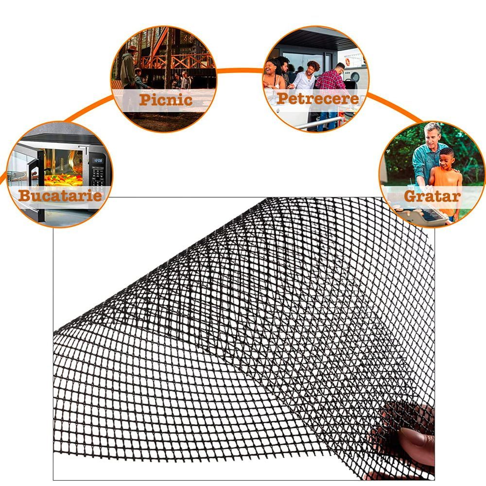 Set 5 folii gratar, Quasar & Co.®, perforate pentru scurgere grasime, antiaderente, rezistente la temperaturi inalte, 40 x 33 cm, negru 4 Set 5 folii gratar, Quasar & Co.®, perforate pentru scurgere grasime, antiaderente, rezistente la temperaturi inalte, 40 x 33 cm, negru 4