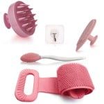Set de baie 5 piese, Quasar & Co.®, 1 x perie corp, 1 x perie scalp, 1 x perie fata, 1 x perie buze, 1 x agatatoare, silicon, roz 8 Set de baie 5 piese, Quasar & Co.®, 1 x perie corp, 1 x perie scalp, 1 x perie fata, 1 x perie buze, 1 x agatatoare, silicon, roz 8