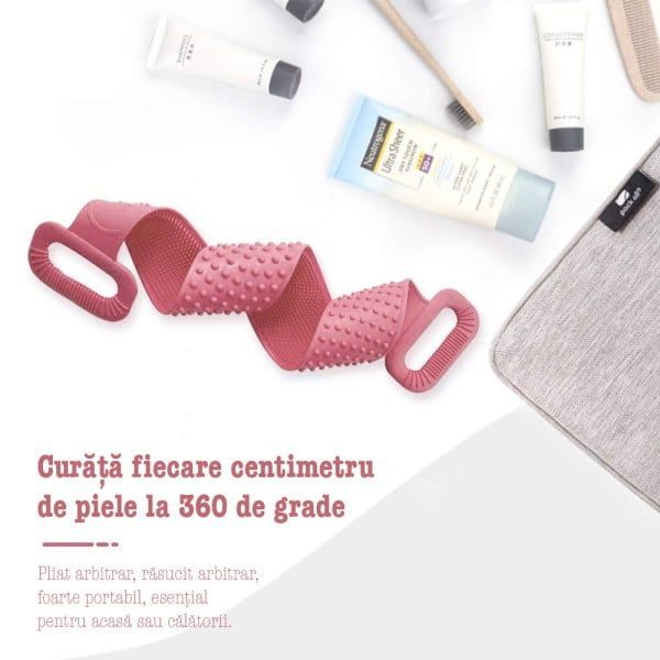 Set de baie 5 piese, Quasar & Co.®, 1 x perie corp, 1 x perie scalp, 1 x perie fata, 1 x perie buze, 1 x agatatoare, silicon, roz - imagine 7