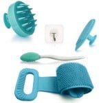 Set de baie 5 piese, Quasar & Co.®, 1 x perie corp, 1 x perie scalp, 1 x perie fata, 1 x perie buze, 1 x agatatoare, silicon, albastru 8