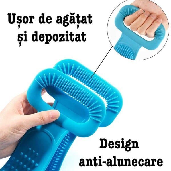 Set de baie 5 piese, Quasar & Co.®, 1 x perie corp, 1 x perie scalp, 1 x perie fata, 1 x perie buze, 1 x agatatoare, silicon, albastru - imagine 3