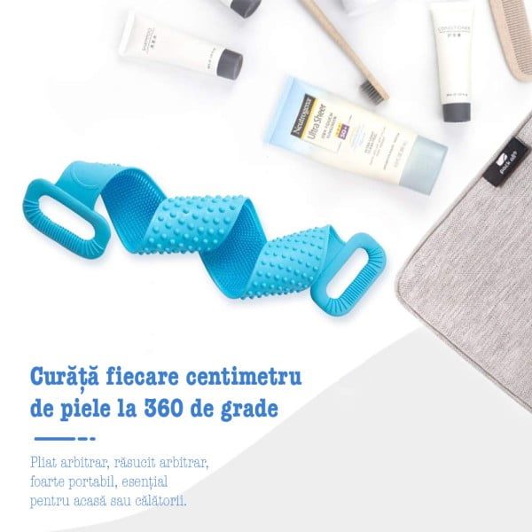 Set de baie 5 piese, Quasar & Co.®, 1 x perie corp, 1 x perie scalp, 1 x perie fata, 1 x perie buze, 1 x agatatoare, silicon, albastru - imagine 4